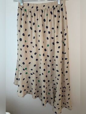 Asymmetric Ruffle Hem Polka Dot Midi Skirt Sz S